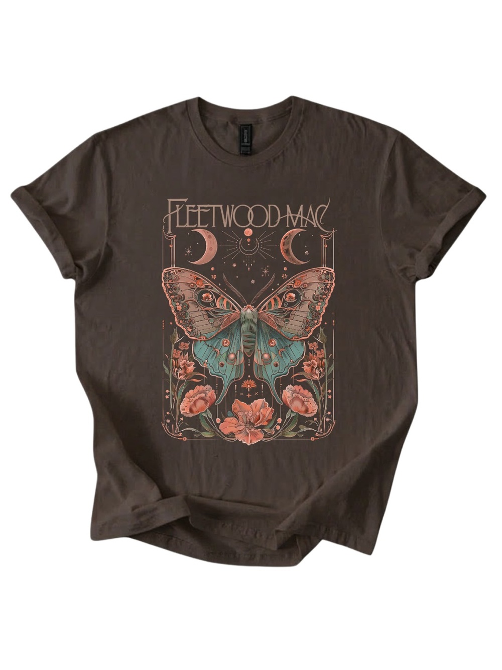 Gildan Brown Graphic Tee with Teal Moth Print